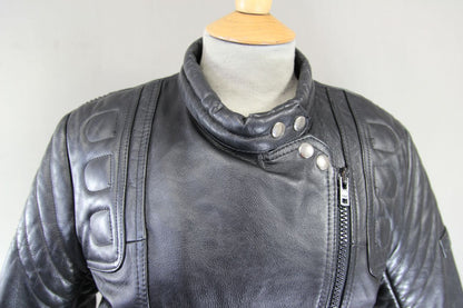 CLASSIC JUST BIKERS BLACK LEATHER COTTON LINED BIKER JACKET: SIZE 10 34 INCH