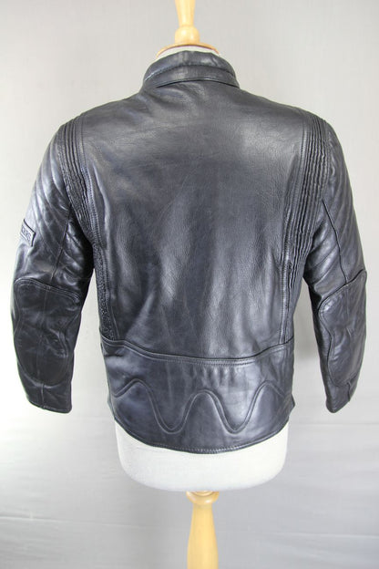 CLASSIC JUST BIKERS BLACK LEATHER COTTON LINED BIKER JACKET: SIZE 10 34 INCH