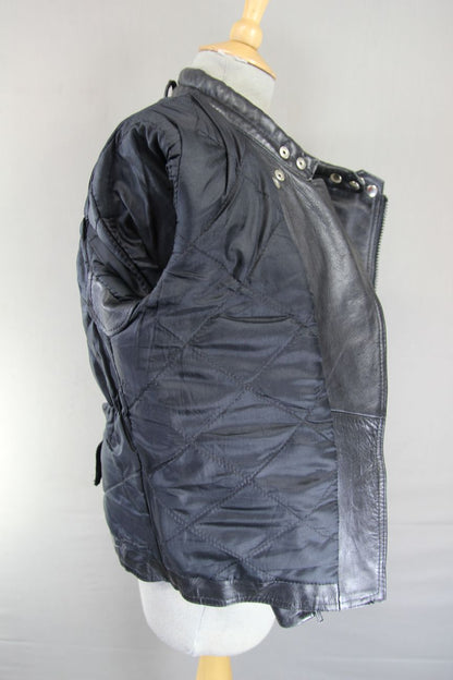 CLASSIC JUST BIKERS BLACK LEATHER COTTON LINED BIKER JACKET: SIZE 10 34 INCH