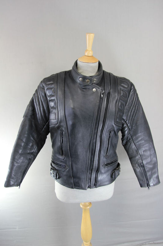 AKITO MERCURY PLUS CLASSIC BLACK LEATHER BIKER JACKET: SIZE 14