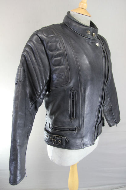 AKITO MERCURY PLUS CLASSIC BLACK LEATHER BIKER JACKET: SIZE 14