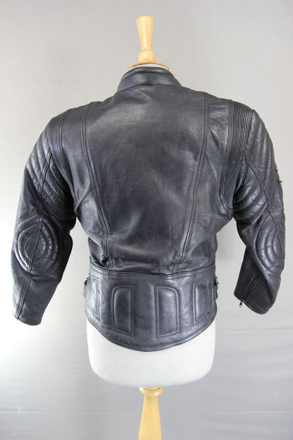 AKITO MERCURY PLUS BLACK LEATHER BIKER JACKET WITH BACK PROTECTOR: SIZE 12