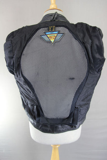 AKITO MERCURY PLUS BLACK LEATHER BIKER JACKET WITH BACK PROTECTOR: SIZE 12