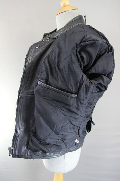 AKITO MERCURY PLUS BLACK LEATHER BIKER JACKET WITH BACK PROTECTOR: SIZE 12