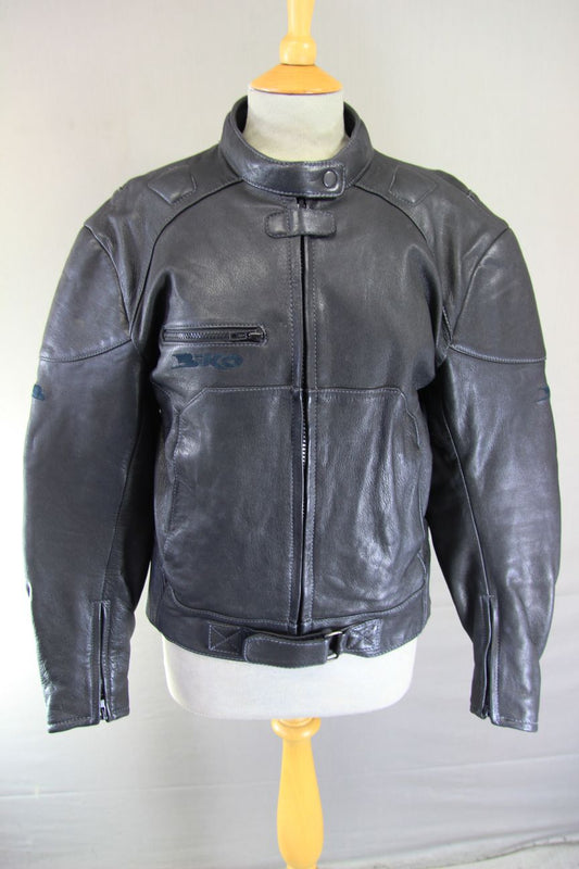BIKO CLASSIC BLACK LEATHER BIKER JACKET: SIZE 14 36-38 INCH CHEST