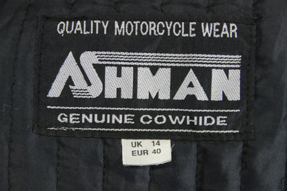 ASHMAN BLACK COWHIDE LEATHER BIKER JACKET + PROTECTORS & THERMAL LINING: SIZE 14