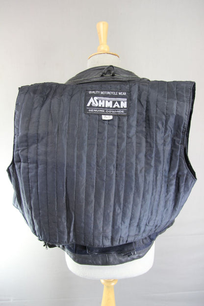 ASHMAN BLACK COWHIDE LEATHER BIKER JACKET + PROTECTORS & THERMAL LINING: SIZE 14