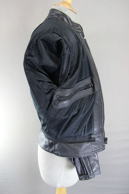 VINTAGE DOBBS LADIES BLACK & BLUE LEATHER BIKER JACKET 34-36 INCH CHEST/SIZE 12