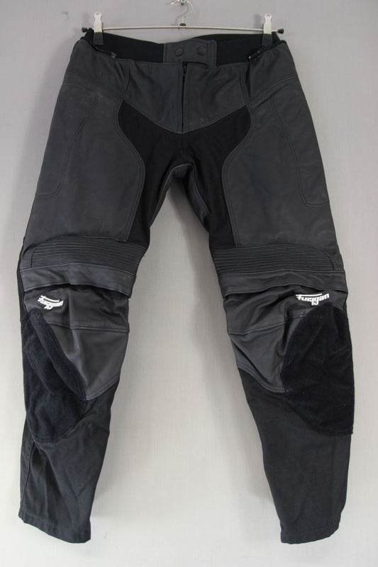 FURYGAN LADIES BLACK LEATHER BIKER TROUSERS WAIST 32 INCHES/INSIDE LEG 27 INCHES