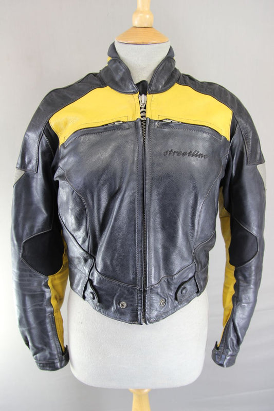 HEIN GERICKE STREETLINE LEATHER BIKER JACKET WITH REMOVABLE CE ARMOUR: SIZE 12