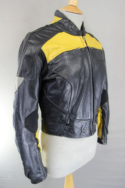 HEIN GERICKE STREETLINE LEATHER BIKER JACKET WITH REMOVABLE CE ARMOUR: SIZE 12