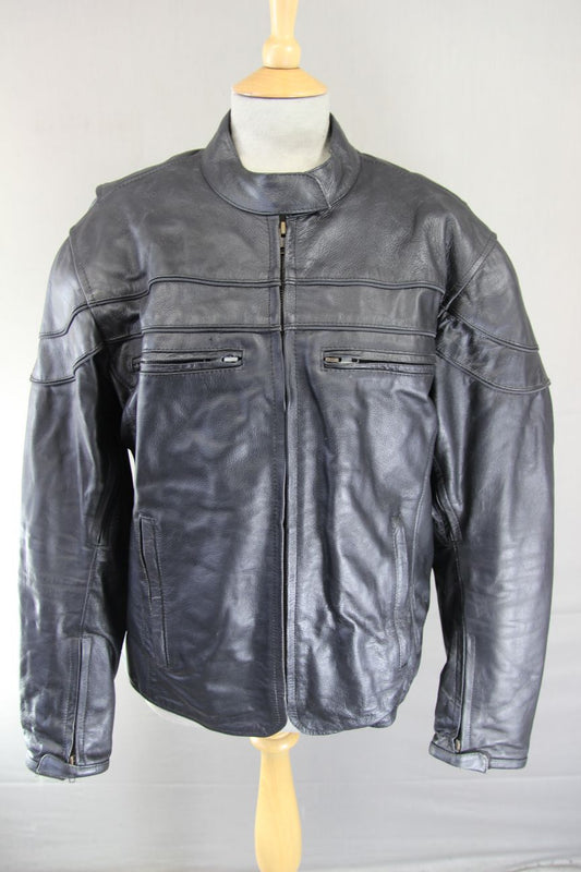 SUPERB BIKERS GEAR BLACK LEATHER JACKET WITH CE ARMOUR & THERMAL LINING: SIZE 20