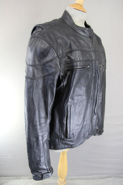 SUPERB BIKERS GEAR BLACK LEATHER JACKET WITH CE ARMOUR & THERMAL LINING: SIZE 20