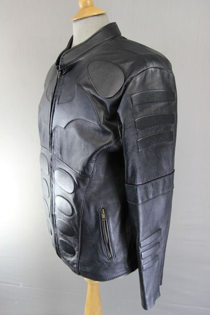CLASSIC 'BATMAN' BLACK LEATHER BIKER STYLE JACKET 40 INCH