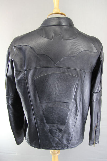CLASSIC 'BATMAN' BLACK LEATHER BIKER STYLE JACKET 40 INCH