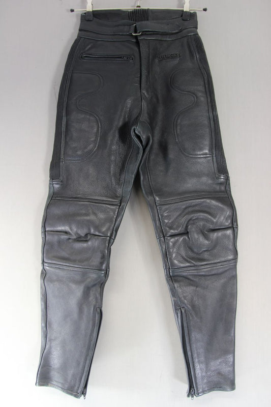 RHINO BLACK COWHIDE LEATHER BIKER TROUSERS: WAIST 28-30 INCH/INSIDE LEG 30 INCH