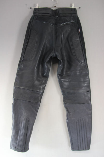 RHINO BLACK COWHIDE LEATHER BIKER TROUSERS: WAIST 28-30 INCH/INSIDE LEG 30 INCH