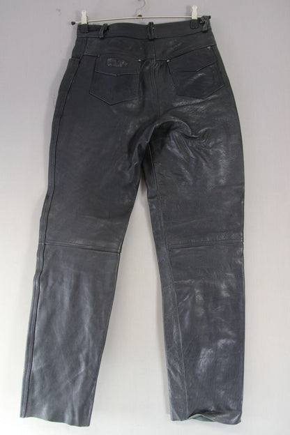 VINTAGE AKITO BLACK LEATHER BIKER JEANS: WAIST 30 INCHES/LEG 32 INCHES