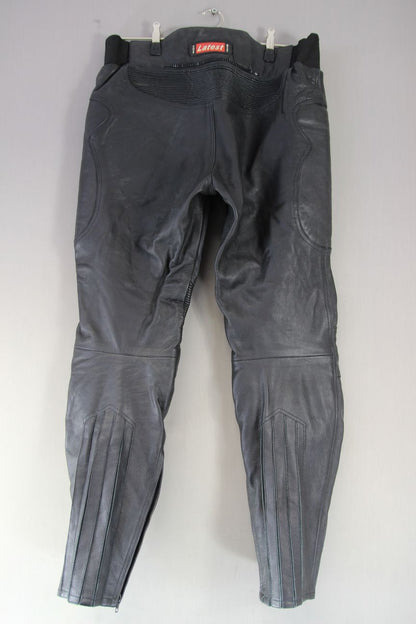 BLACK LEATHER BIKER TROUSERS + CE KNEE ARMOUR & HIP PROTECTORS WAIST 36"/LEG 31"