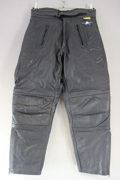AKITO BLACK LEATHER BIKER TROUSERS WITH HIP & KNEE CE ARMOUR: WAIST 34"/LEG 26"