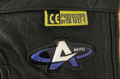 AKITO BLACK LEATHER BIKER TROUSERS WITH HIP & KNEE CE ARMOUR: WAIST 34"/LEG 26"