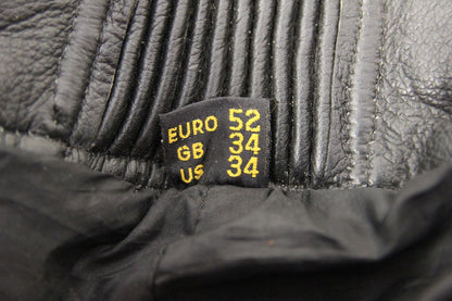 AKITO BLACK LEATHER BIKER TROUSERS WITH HIP & KNEE CE ARMOUR: WAIST 34"/LEG 26"