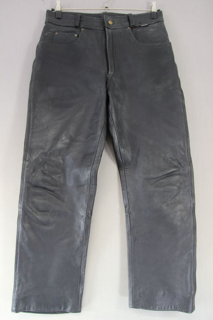 JUST BIKERS CLASSIC BLACK LEATHER JEANS: WAIST 34 INCHES/LEG 30 INCHES