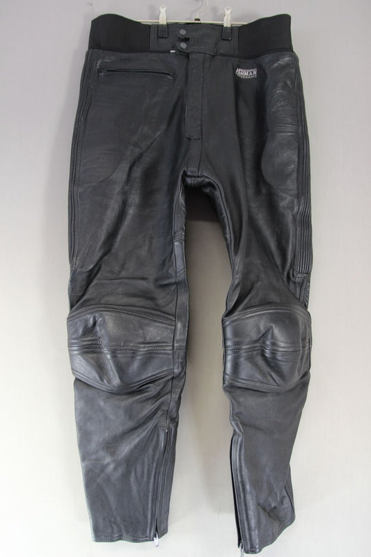 ASHMAN PERFORMANCE BLACK COWHIDE LEATHER BIKER TROUSERS WAIST 34/INSIDE LEG 29"