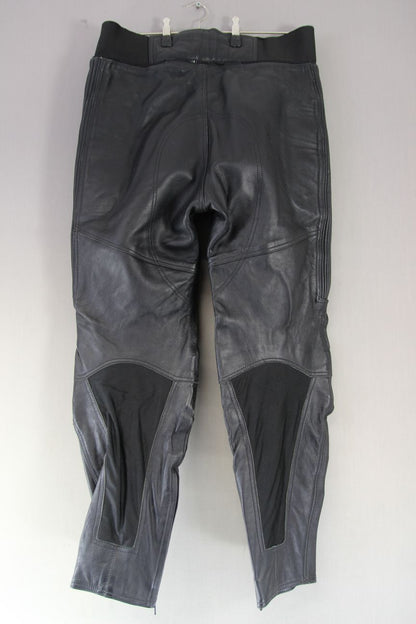 ASHMAN PERFORMANCE BLACK COWHIDE LEATHER BIKER TROUSERS WAIST 34/INSIDE LEG 29"