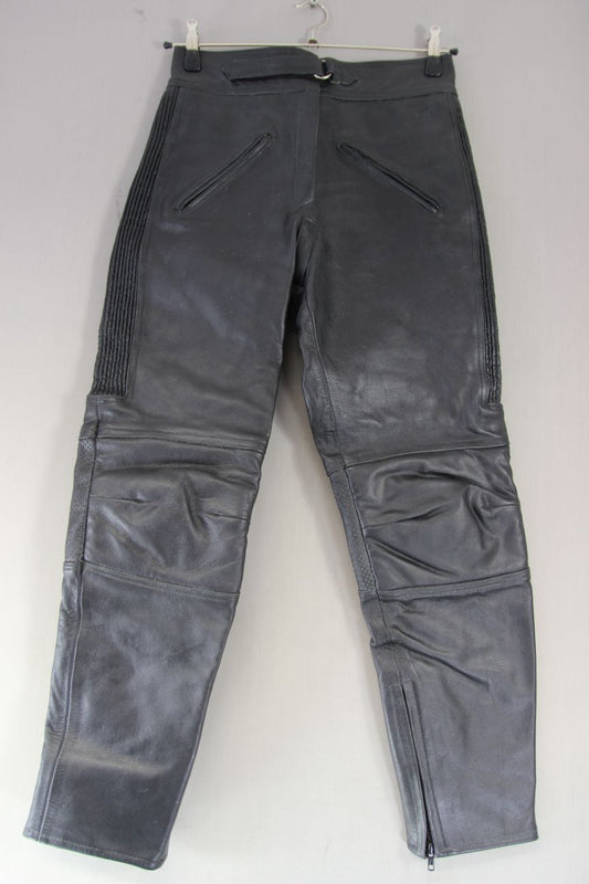 LADIES CLASSIC BLACK LEATHER BIKER TROUSERS: WAIST 30 INCH/INSIDE LEG 29 INCH/L