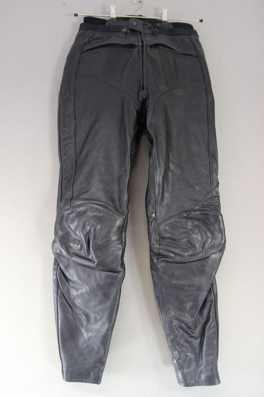 HEIN GERICKE LEATHER BIKER TROUSERS+HIP/KNEE ARMOUR SIZE 12 WAIST 28-30"/LEG 31"