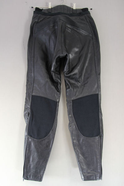 HEIN GERICKE LEATHER BIKER TROUSERS+HIP/KNEE ARMOUR SIZE 12 WAIST 28-30"/LEG 31"