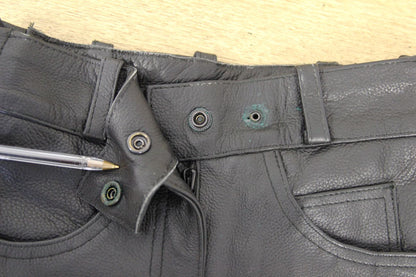 ACE LEATHERS BLACK BIKER JEANS WITH SIDE LACES SIZE 8 - WAIST 24"/INSIDE LEG 34"