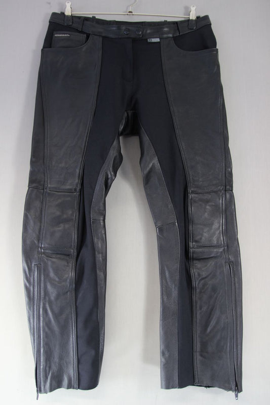 RICHA BLACK LEATHER & TEXTILE BIKER JEANS: SIZE 18/WAIST 36 IN/INSIDE LEG 29 IN