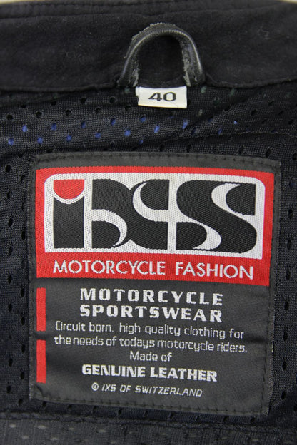 IXS BLACK, BLUE, SILVER & WHITE LEATHER BIKER JACKET WITH CE ARMOUR 32-34 INCH