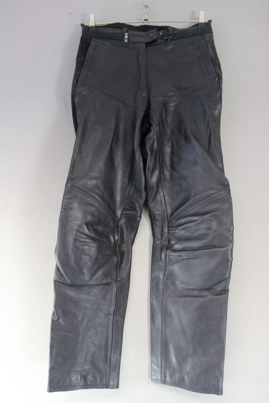 HEIN GERICKE LEATHER BIKER TROUSERS + HIP & KNEE ARMOUR SIZE 12 WAIST 30/LEG 32"