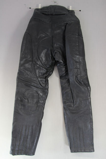 DYNAMIC LEATHERS BLACK BIKER TROUSERS: SIZE 12/WAIST 24 INCH/INSIDE LEG 29 INCH