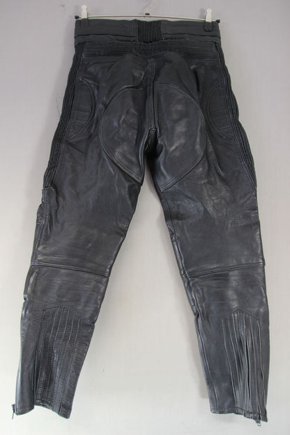 AKITO MERCURY PLUS BLACK LEATHER BIKER TROUSERS: SIZE 14/WAIST 30 IN/LEG 28 IN