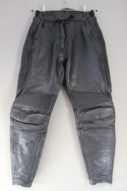 RIDER BLACK LEATHER BIKER TROUSERS SIZE 10: WAIST 30 INCHES/INSIDE LEG 28 INCHES