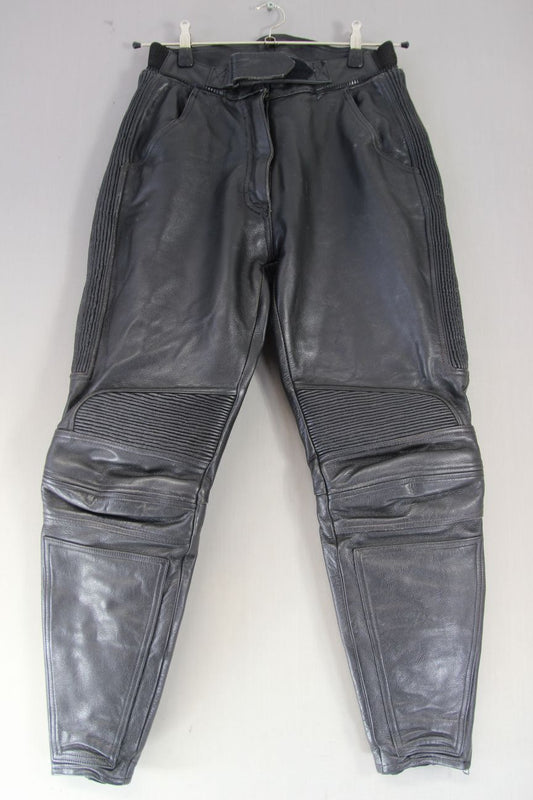 RIDER BLACK LEATHER BIKER TROUSERS SIZE 10: WAIST 30 INCHES/INSIDE LEG 28 INCHES