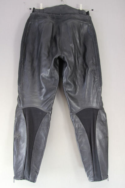 RIDER BLACK LEATHER BIKER TROUSERS SIZE 10: WAIST 30 INCHES/INSIDE LEG 28 INCHES