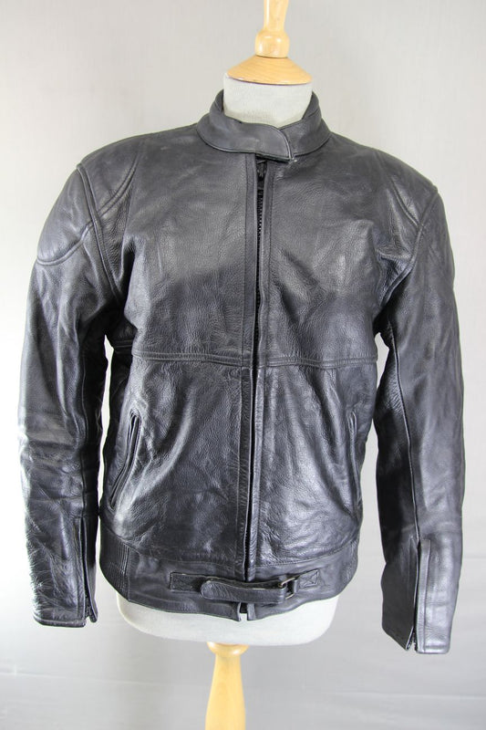 RAYVEN CLASSIC BLACK LEATHER BIKER JACKET: SIZE 10