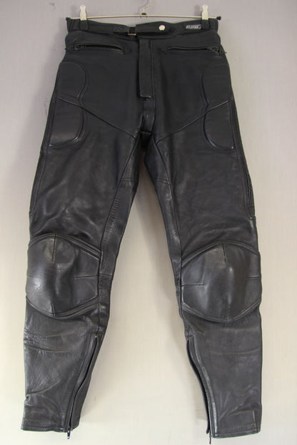 ASHMAN BLACK COWHIDE LEATHER BIKER TROUSERS WAIST 28-30 INCH/INSIDE LEG 29 INCH