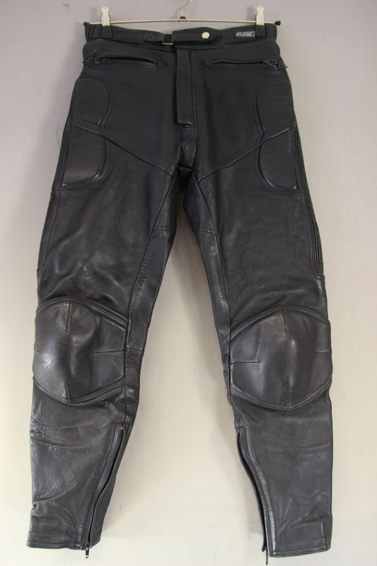 ASHMAN BLACK COWHIDE LEATHER BIKER TROUSERS WAIST 28-30 INCH/INSIDE LEG 29 INCH