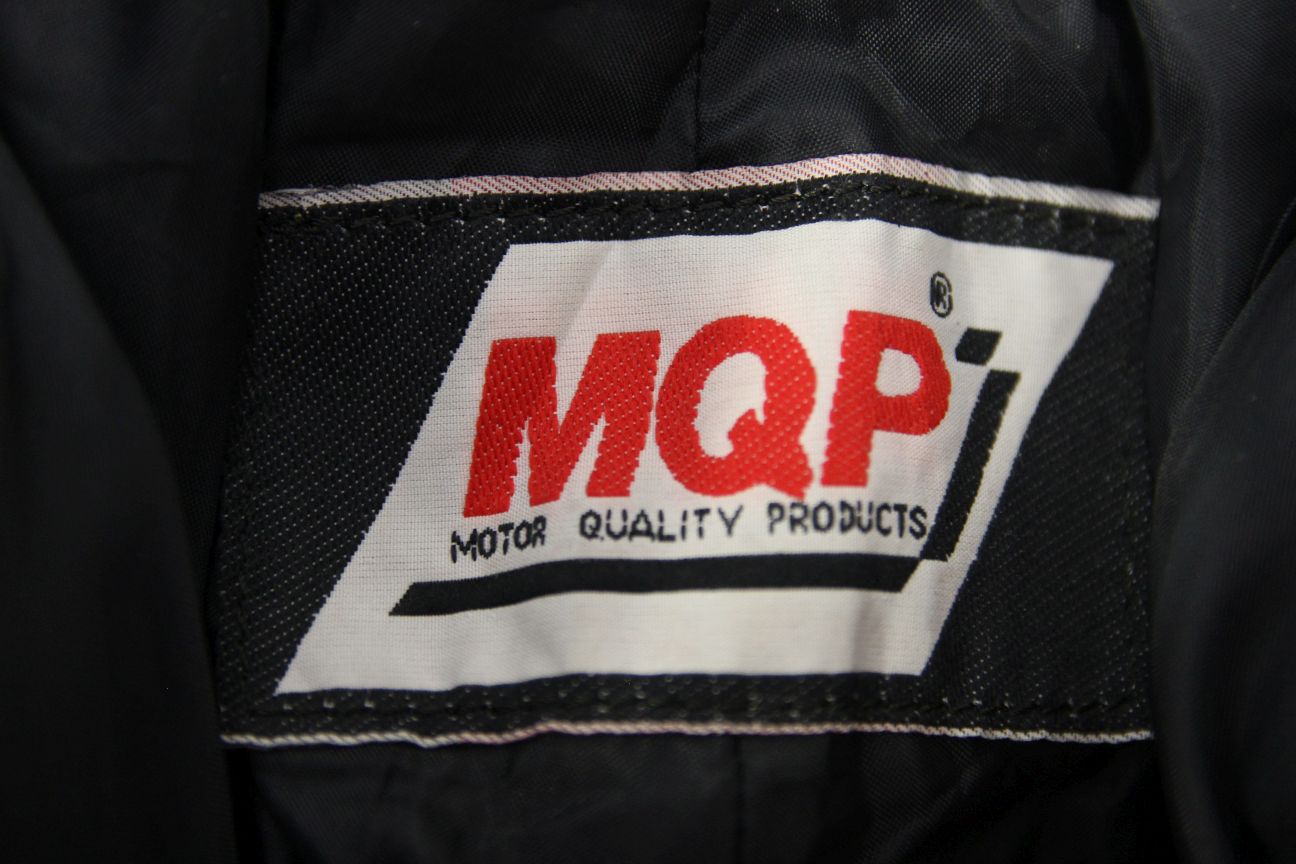 MQP BLACK LEATHER BIKER TROUSERS: SIZE 10 WAIST 24 INCH/INSIDE LEG 30 INCH