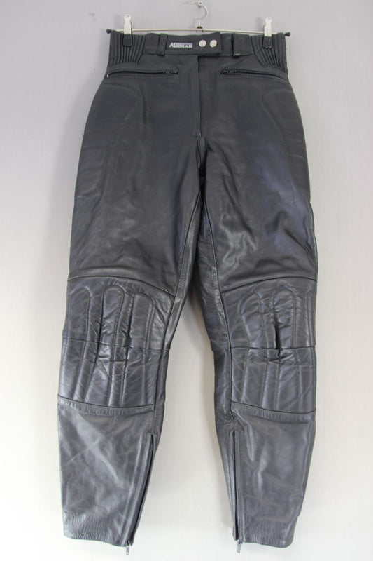 ASHMAN BLACK COWHIDE LEATHER BIKER TROUSERS SIZE 14/WAIST 30 IN/INSIDE LEG 30 IN