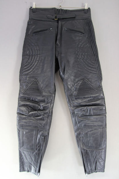 J&S CLASSIC BLACK LEATHER BIKER TROUSERS WAIST 32 INCHES/INSIDE LEG 29 INCHES