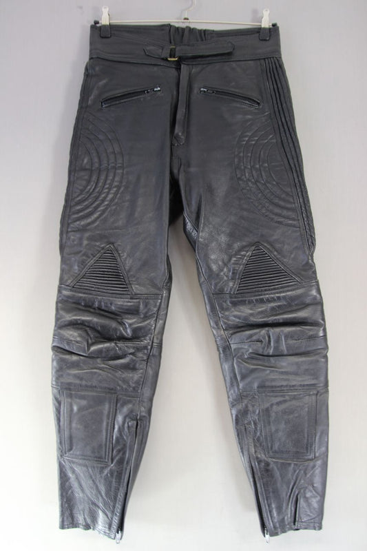 J&S CLASSIC BLACK LEATHER BIKER TROUSERS WAIST 32 INCHES/INSIDE LEG 29 INCHES