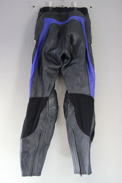 HEIN GERICKE LEATHER BIKER TROUSERS + CE ARMOUR & KNEE SLIDERS WAIST 28"/LEG 31"