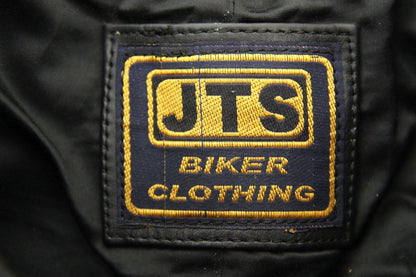 JTS BLACK LEATHER BIKER TROUSERS WITH KNEE ARMOUR: SIZE 14/WAIST 32 IN/LEG 31 IN